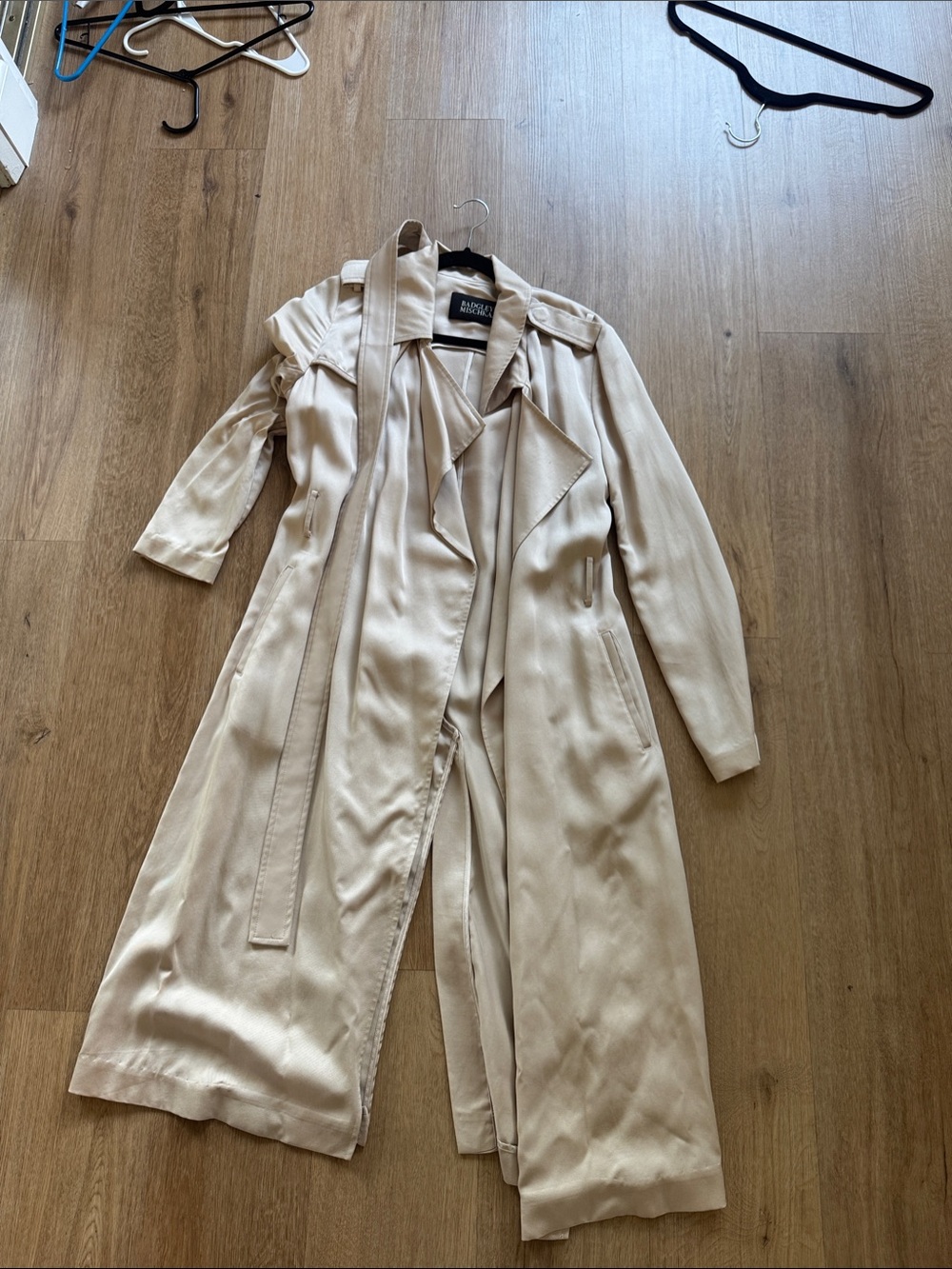 Badgley Mischka Cream Long Trench Coat